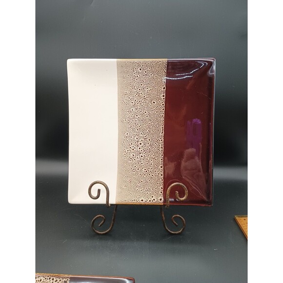 Pier One Imports TriColor Dinner Plate 10" Square Brown - Picture 1 of 4